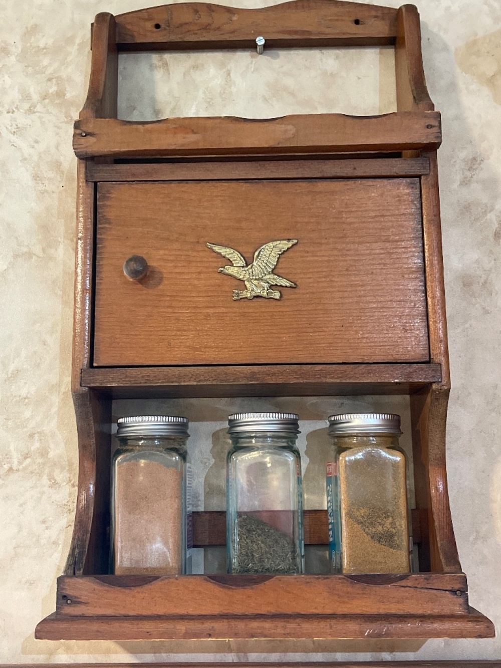 Vintage Wood Spice Rack with Eagle